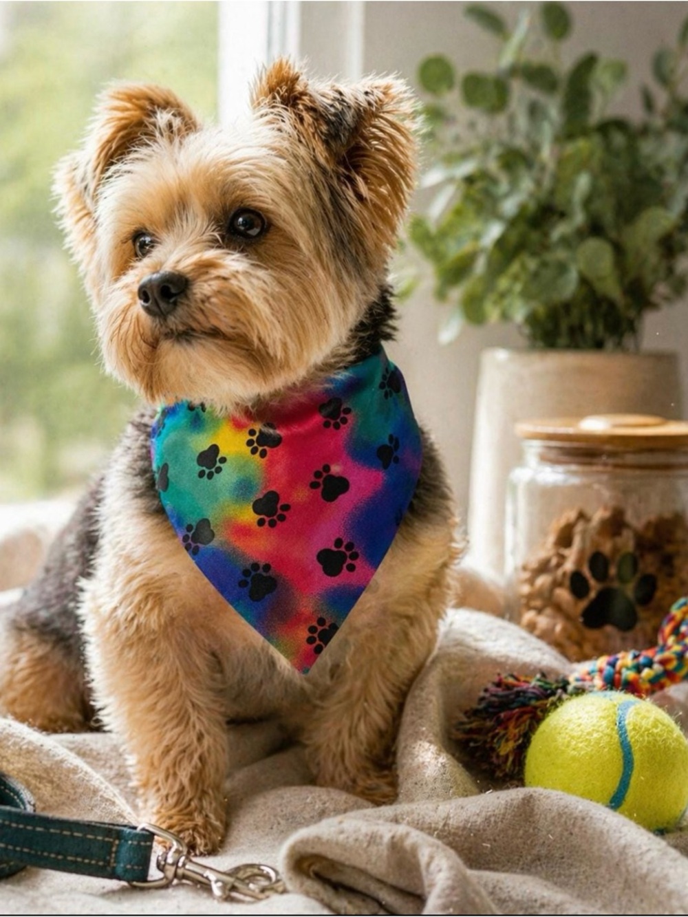 Rainbow Paw Print Dog Bandana